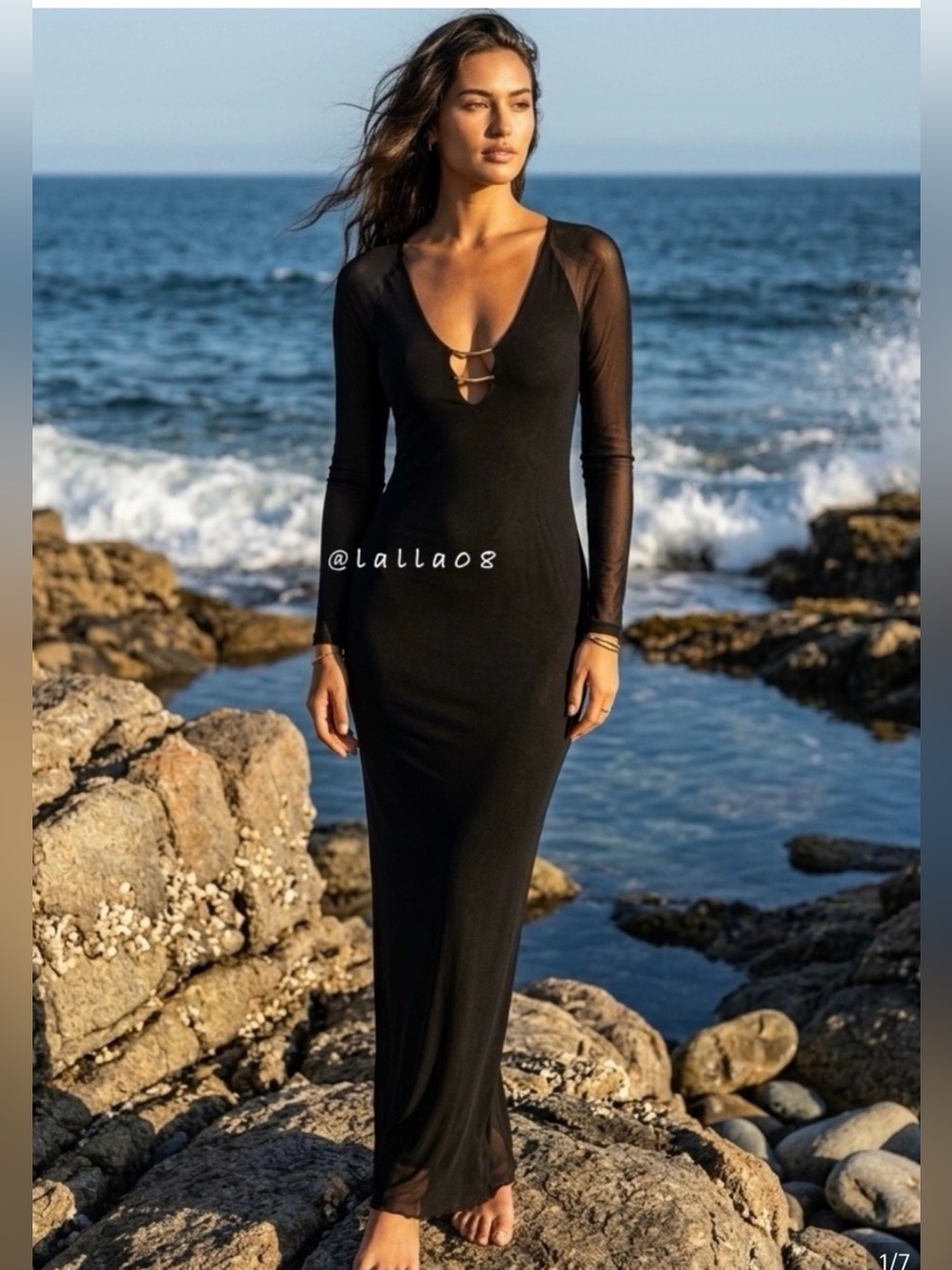 CAROLINE CONSTAS Maxi Black and Gold bathing suit cover/ dress. Size S